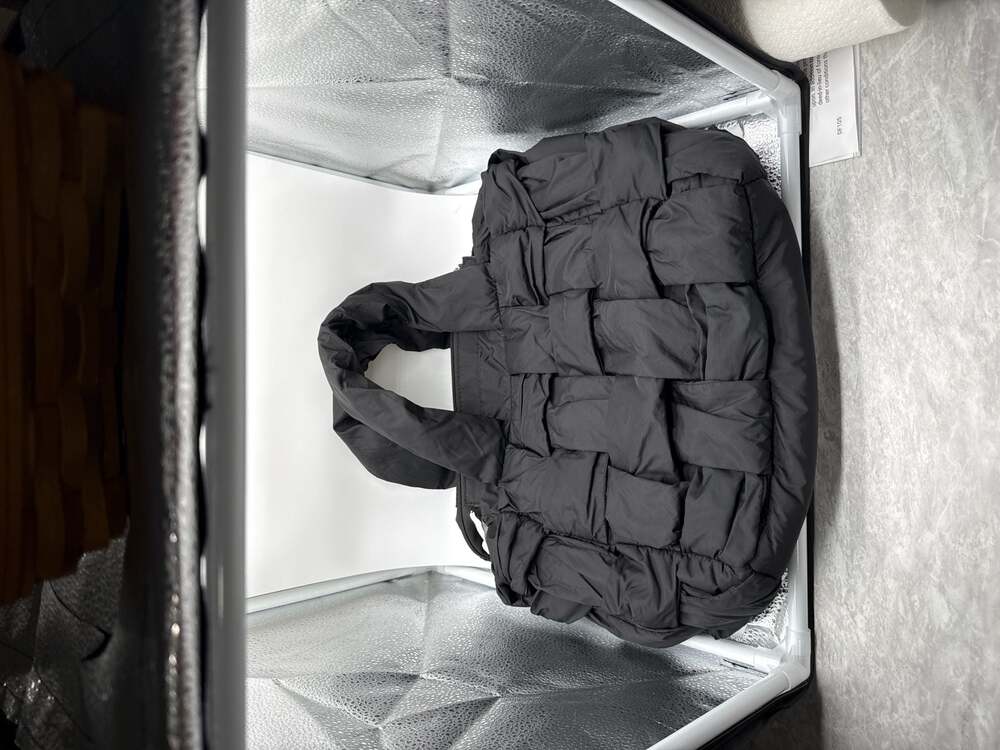 Cwokarb Black Woven Puffer Tote Bag Quilted Shoulder Bag